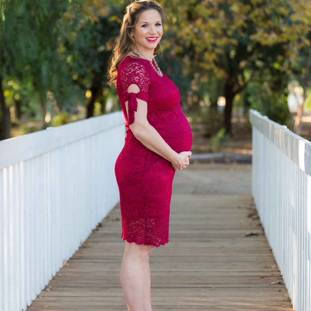Red/Burgundy Pink Blush Maternity Dress